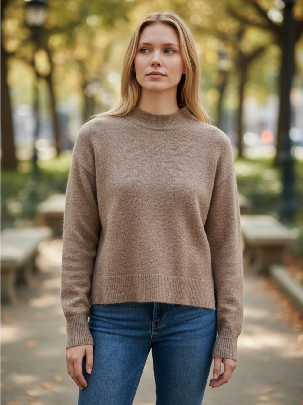Tahari 100% 2 ply Cashmere Taupe Sweater